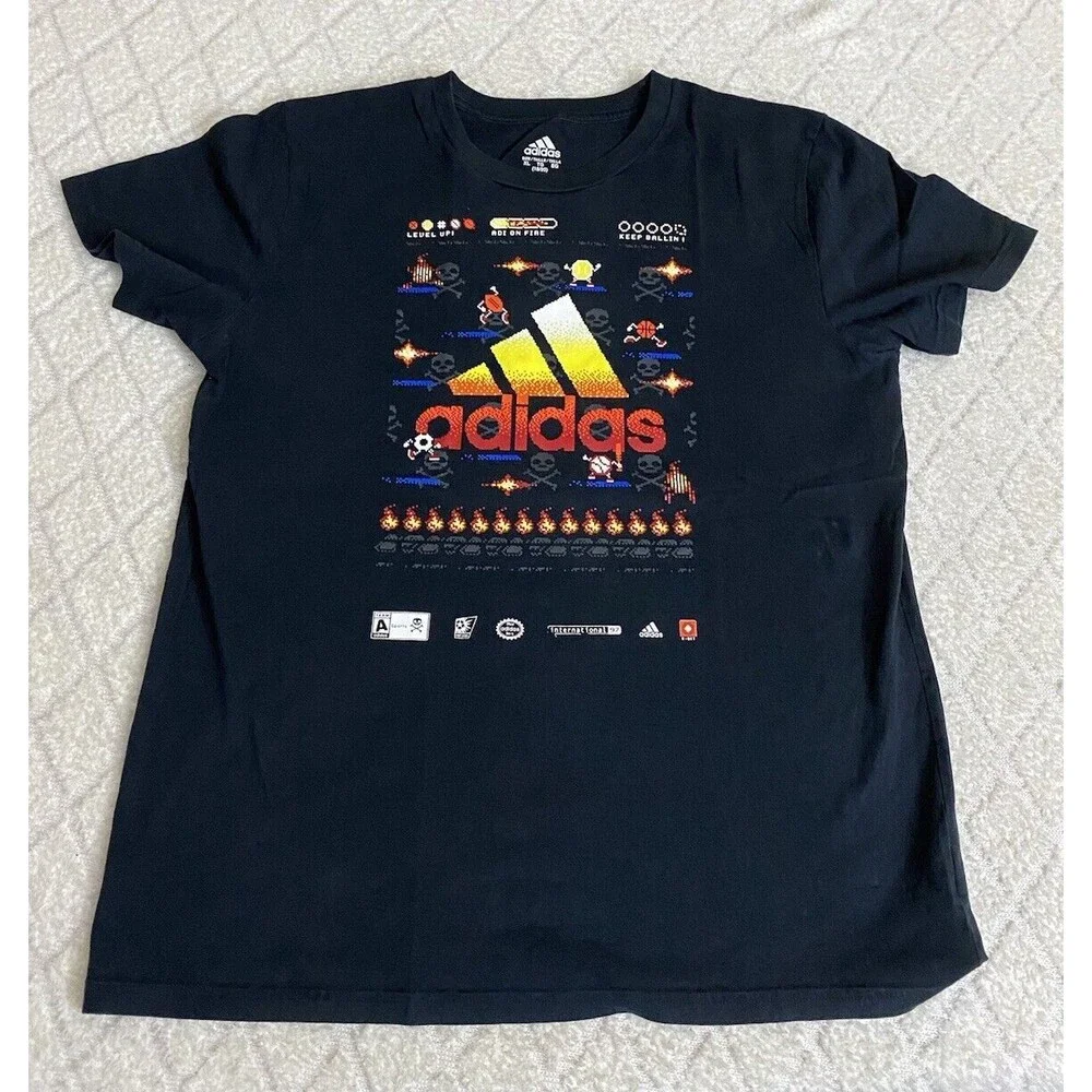 Adidas Vintage Game System Sports Graphic Black Shirt Size Youth XL 18-20